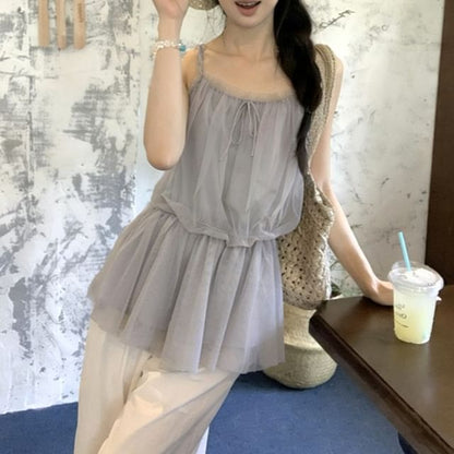 Mesh Peplum Camisole Top