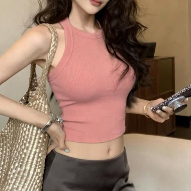 Solid Crop Tank with Round Neckline