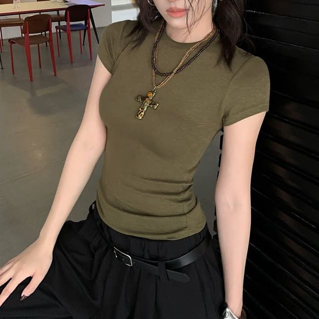 Crew Neck Solid Short Sleeve T-Shirt