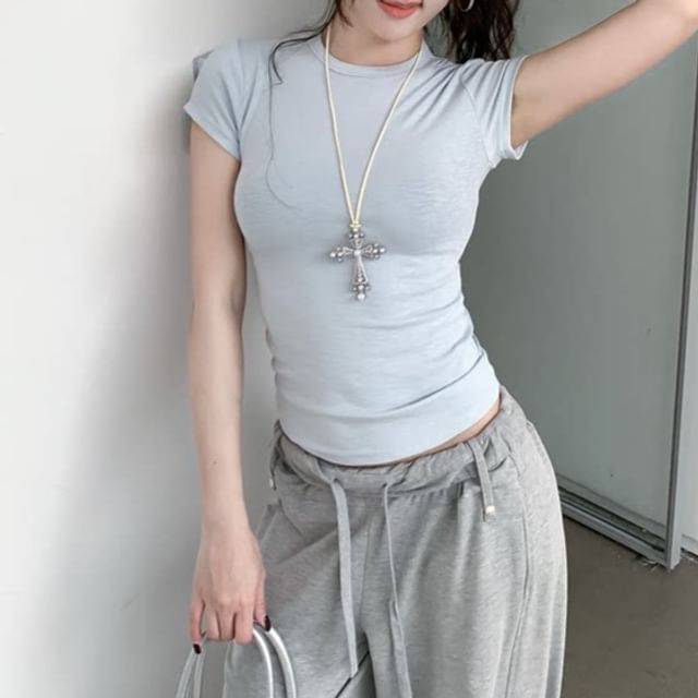 Crew Neck Solid Short Sleeve T-Shirt