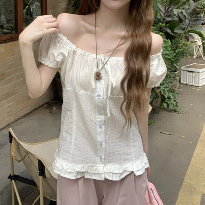 Ruffled Off-Shoulder Blouse with Puff Sleeves
