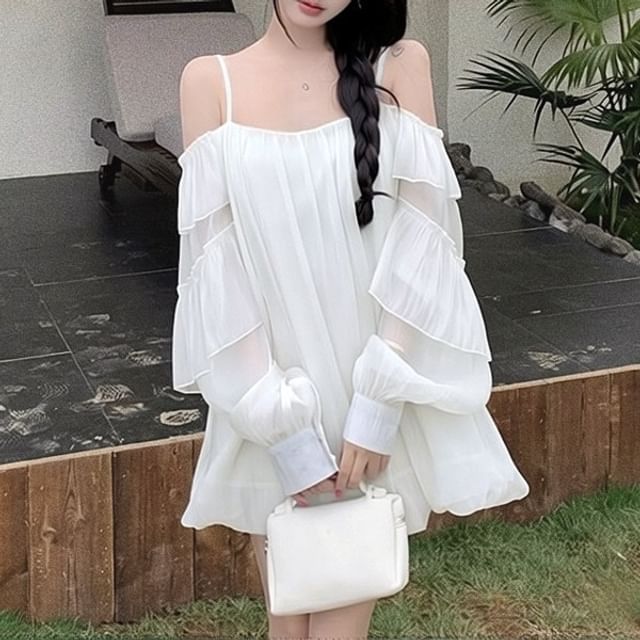 Puff-Sleeve Cold-Shoulder Blouse