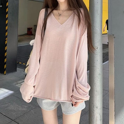 Long Sleeve V-Neck Solid Tee