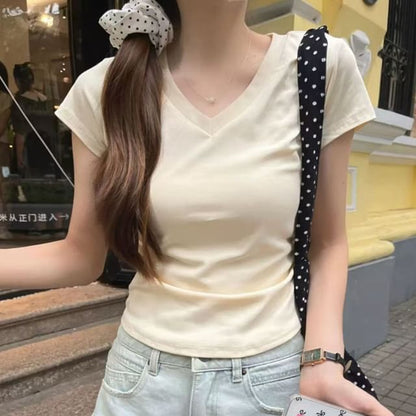 Ruched Slim-Fit V-Neck Tee
