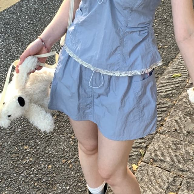 Ruffle Camisole and Drawstring Skirt Set
