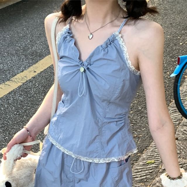 Ruffle Camisole and Drawstring Skirt Set