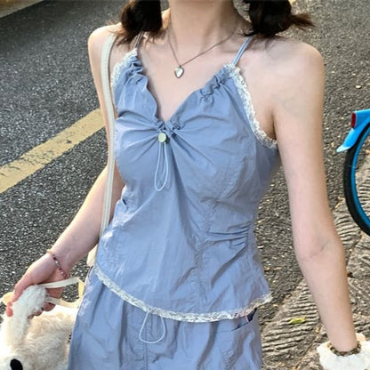 Ruffle Camisole and Drawstring Skirt Set