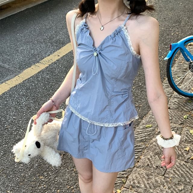 Ruffle Camisole and Drawstring Skirt Set