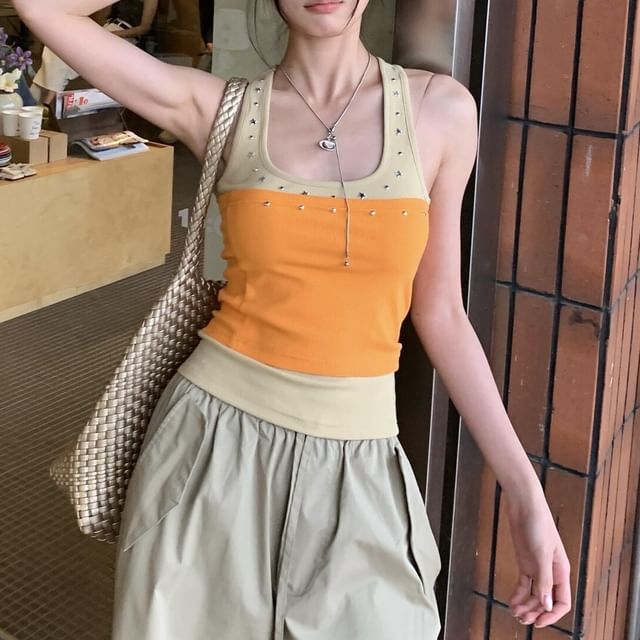 Studded Crop Tank and Tube Top Duo Set