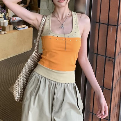 Studded Crop Tank and Tube Top Duo Set