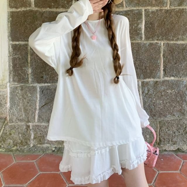 Sheer Panel Tie-Back Tee and Frill Mini Skirt Set
