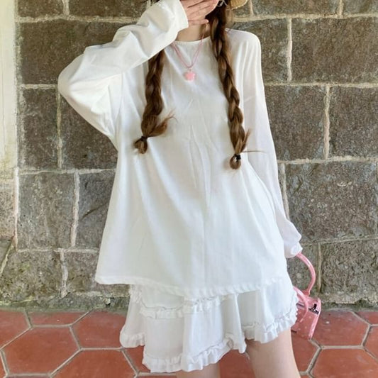 Sheer Panel Tie-Back Tee and Frill Mini Skirt Set