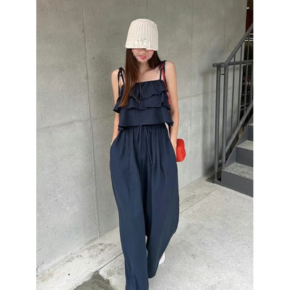 Flowy Ruffle Crop Camisole and Wide-Leg Trousers Co-ord