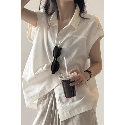 Cap Sleeve Solid Casual Shirt