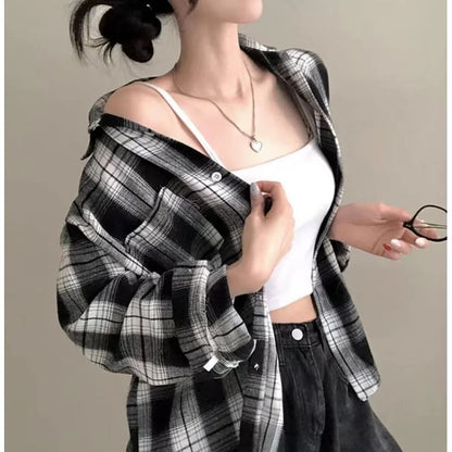 Long Sleeve Plaid Pocket Front Oxford Shirt