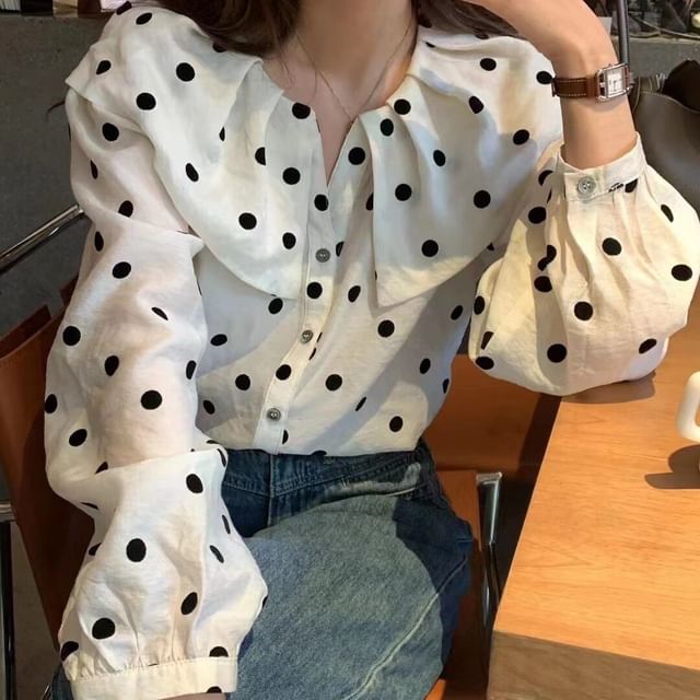 Puff Sleeve Polka Dot Shirt