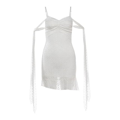 Spaghetti Strap V-Neck Plain Lace Mini Bodycon Dress