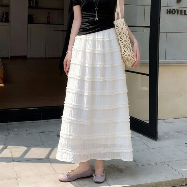 High Waist Sheer Maxi A-Line Skirt