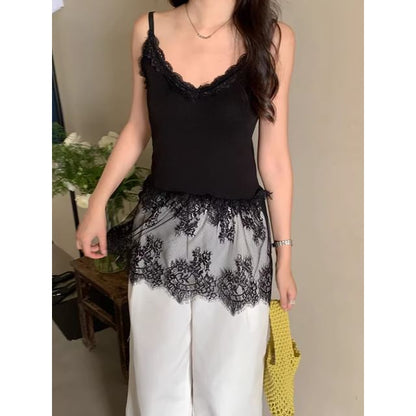 V-Neck Lace Panel Camisole Top