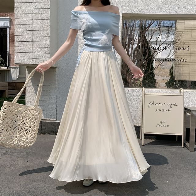 Elastic Waist Plain Maxi A-Line Skirt