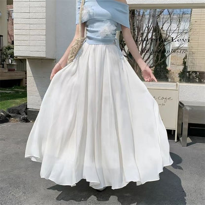 Elastic Waist Plain Maxi A-Line Skirt