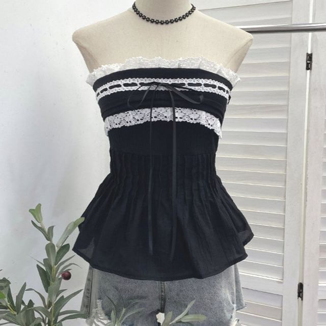 Flowy Lace-Trimmed Strapless Tube Top