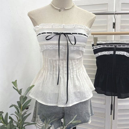 Flowy Lace-Trimmed Strapless Tube Top