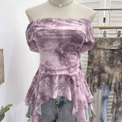 Tie-Dye Ruffle-Trim Strapless Tube Top
