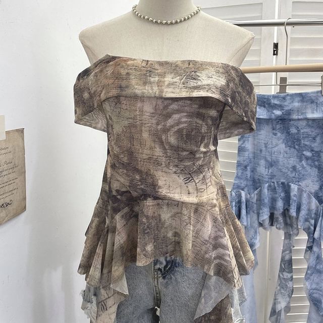Tie-Dye Ruffle-Trim Strapless Tube Top