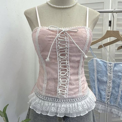 Lace-Trimmed Spaghetti Strap Camisole Top