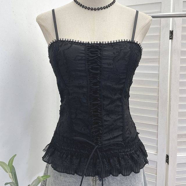Lace-Trimmed Spaghetti Strap Camisole Top