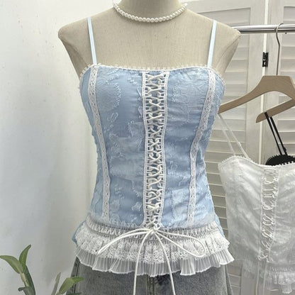 Lace-Trimmed Spaghetti Strap Camisole Top