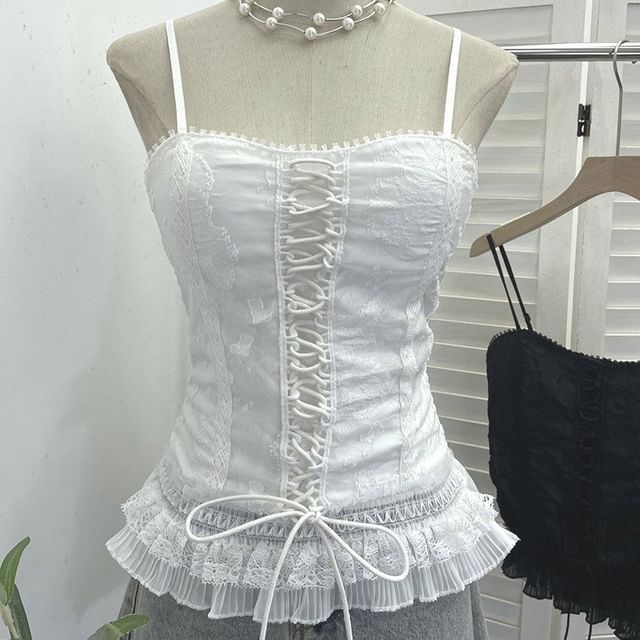 Lace-Trimmed Spaghetti Strap Camisole Top