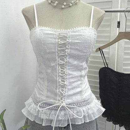 Lace-Trimmed Spaghetti Strap Camisole Top