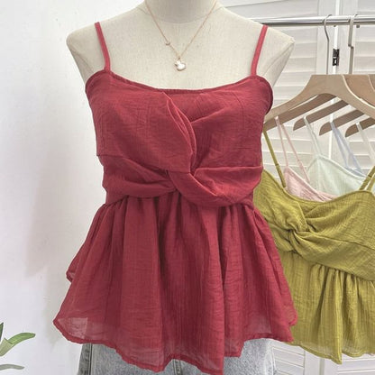 Twisted Flowy Scoop Neck Spaghetti Strap Camisole