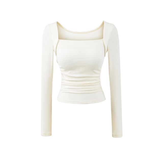 Ruched Square Neck Long-Sleeve Crop Tee