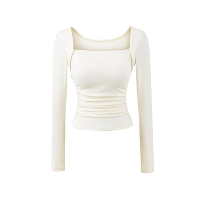 Ruched Square Neck Long-Sleeve Crop Tee