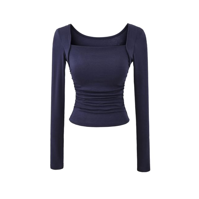 Ruched Square Neck Long-Sleeve Crop Tee