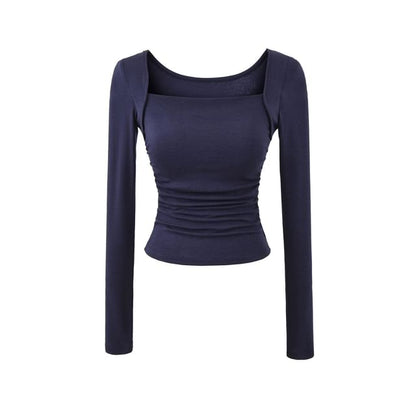 Ruched Square Neck Long-Sleeve Crop Tee