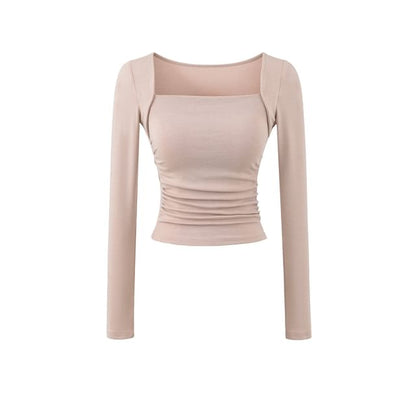 Ruched Square Neck Long-Sleeve Crop Tee