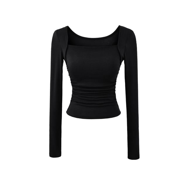 Ruched Square Neck Long-Sleeve Crop Tee