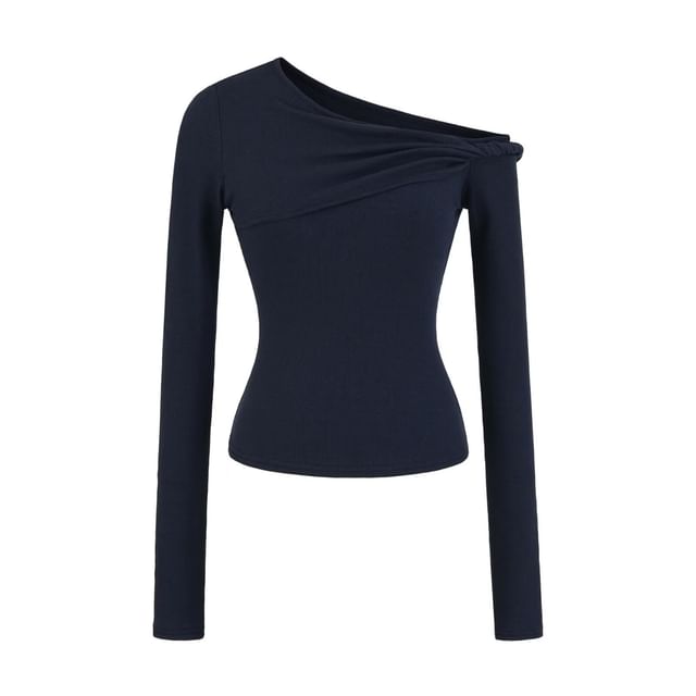 Off-Shoulder Twisted Detail Long-Sleeve Tee
