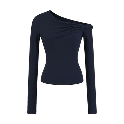 Off-Shoulder Twisted Detail Long-Sleeve Tee