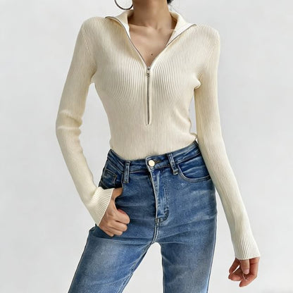 Stand Collar Long-Sleeve Plain Bodysuit