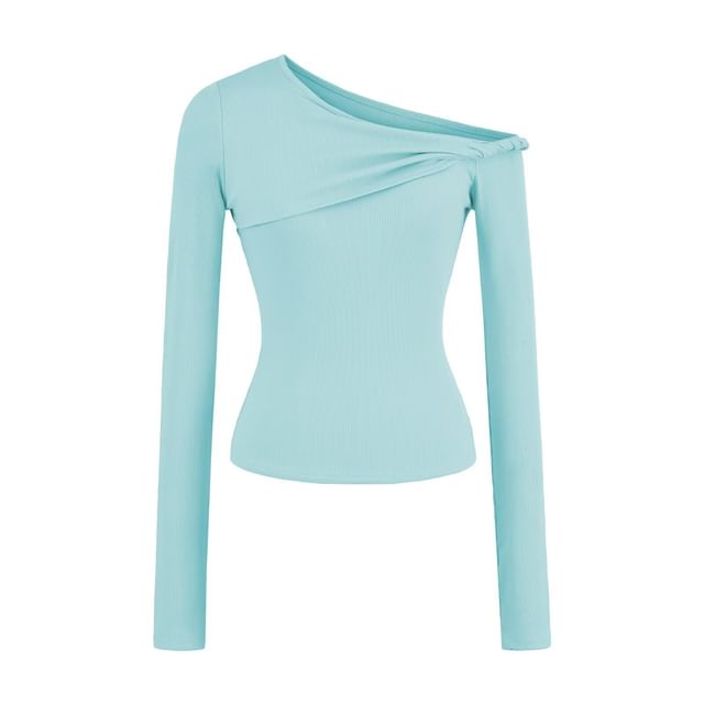 Off-Shoulder Twisted Detail Long-Sleeve Tee