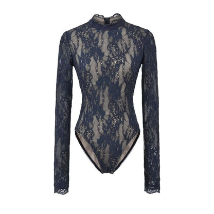 Lace Mock Neck Long-Sleeve Bodysuit Top