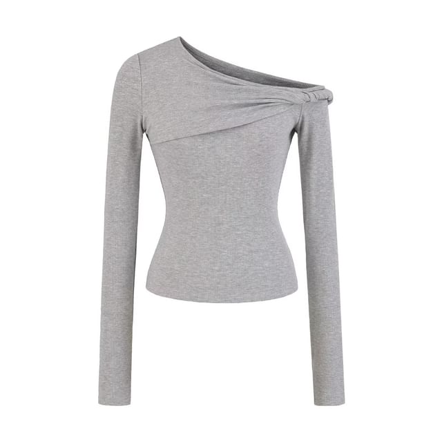 Off-Shoulder Twisted Detail Long-Sleeve Tee