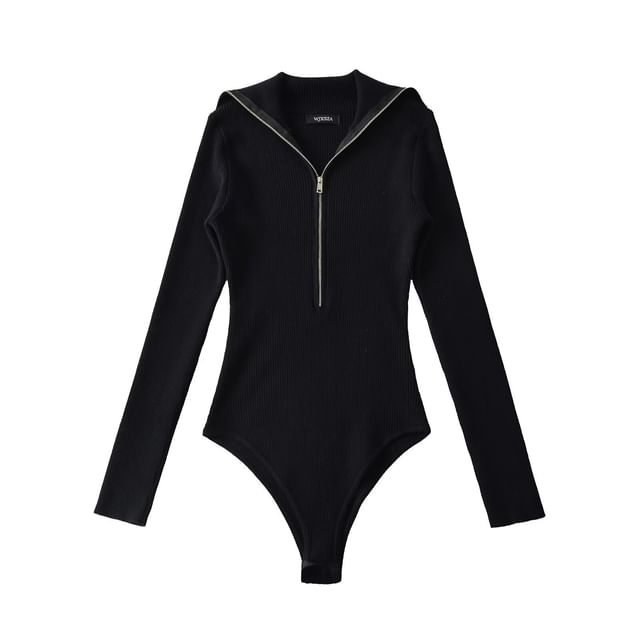 Stand Collar Long-Sleeve Plain Bodysuit