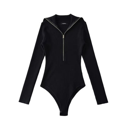Stand Collar Long-Sleeve Plain Bodysuit