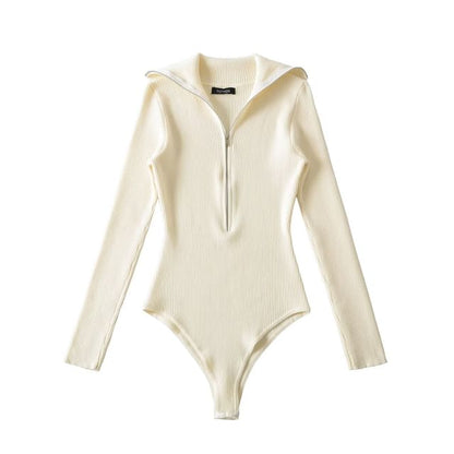 Stand Collar Long-Sleeve Plain Bodysuit